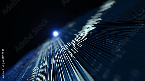Printed circuit board futuristic server/The mother server is processing the data. Code data flows along the tracks of the motherboard. Blue technology background with bokeh. Loop. 3d rendering
