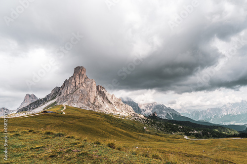 Panoramic view of Nuvolau mountain in the Dolomites, Italy.
