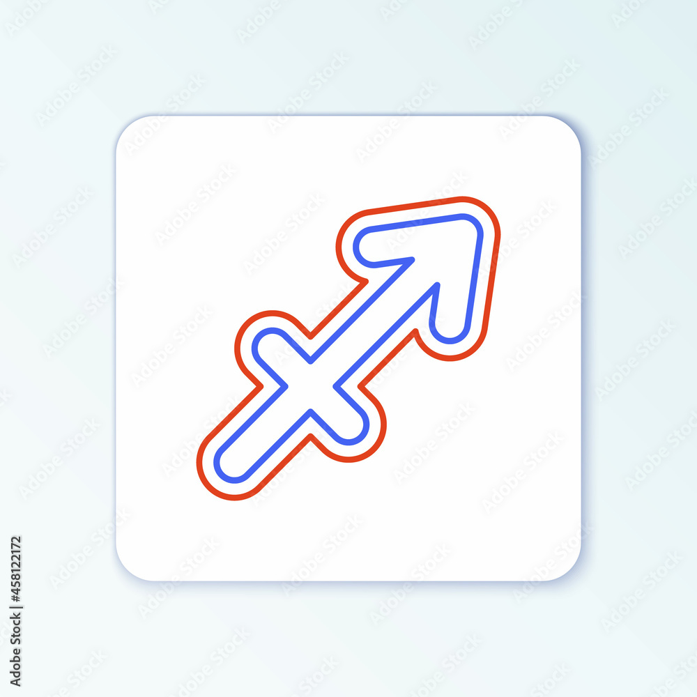 Line Sagittarius zodiac sign icon isolated on white background. Astrological horoscope collection. Colorful outline concept. Vector Line Sagittarius zodiac sign icon isolated on white background. Astrological horoscope collection. Colorful outline concept. Vector