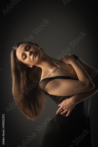 Peaceful hugging herself