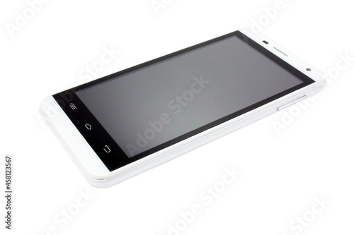 New white mobile phone in a box. Phone without manufacturer's brand