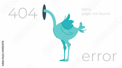 Illustration of internet connection problem concept. 404 error page not found isolated in white background. The ostrich will bury its head in the sand ignoring the problems.