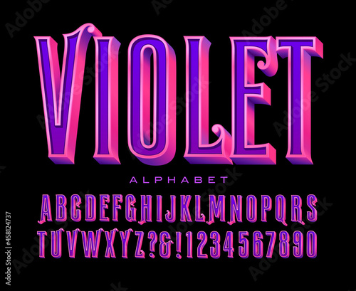 A tall ornate and elegant alphabet in purple and violet tones.