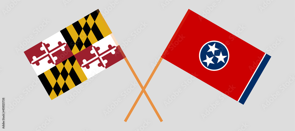 Crossed flags of the State of Maryland and the State of Tennessee. Official colors. Correct proportion Crossed flags of the State of Maryland and the State of Tennessee. Official colors. Correct proportion
