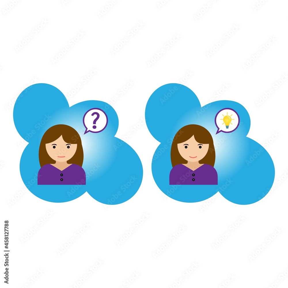 problem solving concept, woman thinking, with question mark and light bulb icons. creative idea. Hand drawn style vector design illustrations EPS 10 problem solving concept, woman thinking, with question mark and light bulb icons. creative idea. Hand drawn style vector design illustrations EPS 10
