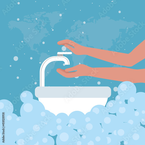 handswashing in washbasin with bubbles