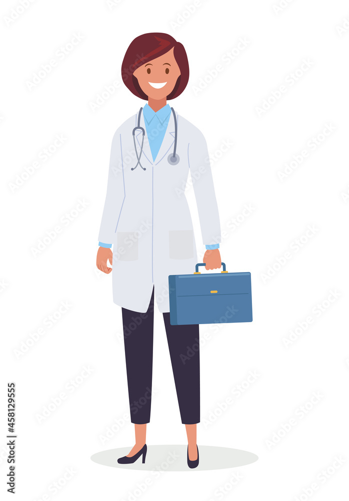 A female doctor with a stethoscope in a uniform. Vector illustration. A female doctor with a stethoscope in a uniform. Vector illustration.