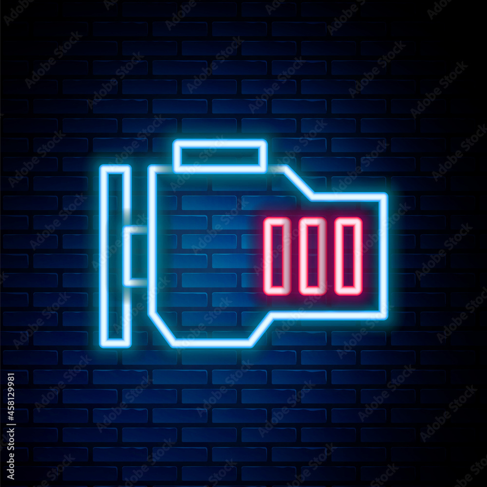 Glowing neon line Check engine icon isolated on brick wall background. Colorful outline concept. Vector Glowing neon line Check engine icon isolated on brick wall background. Colorful outline concept. Vector