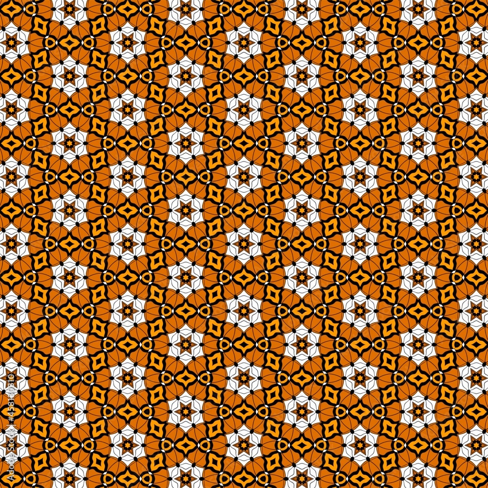 Vector textile ornament in white flowers on an orange background