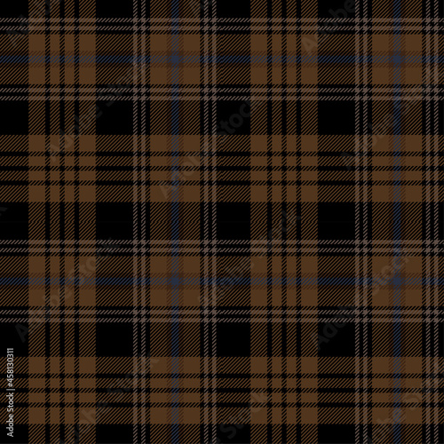 Brown and blue tartan plaid. Scottish pattern fabric swatch close-up. 