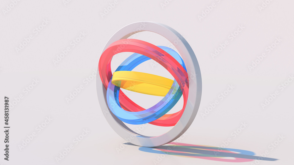 Obraz premium Colorful glass circle shapes. White background. Abstract illustration, 3d render.