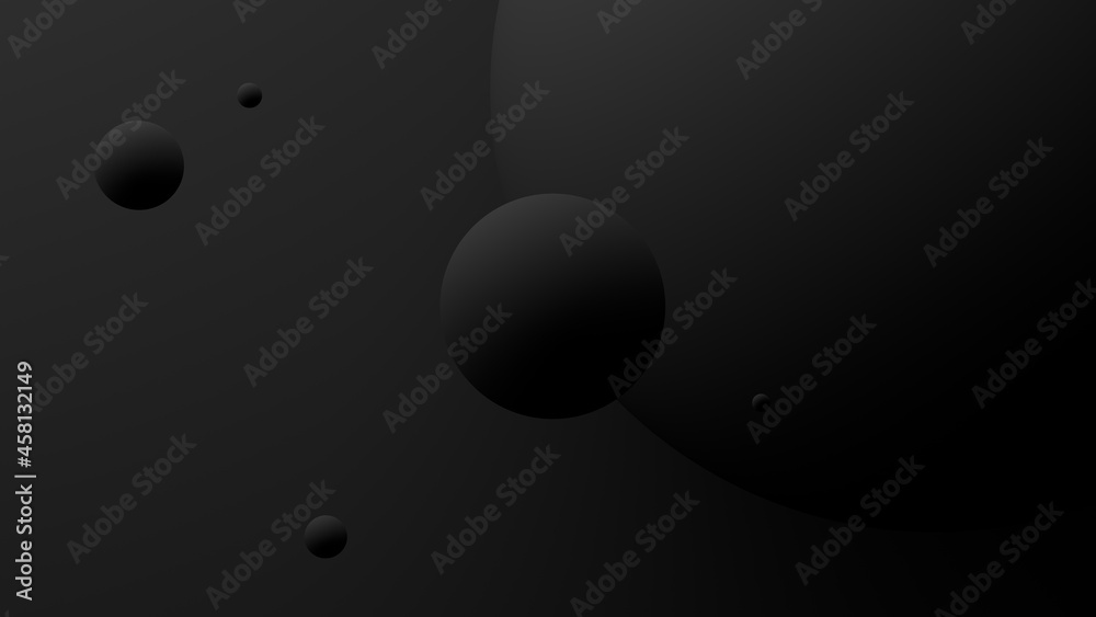 Black spheres, black background. Abstract monochrome illustration, 3d render. Black spheres, black background. Abstract monochrome illustration, 3d render.