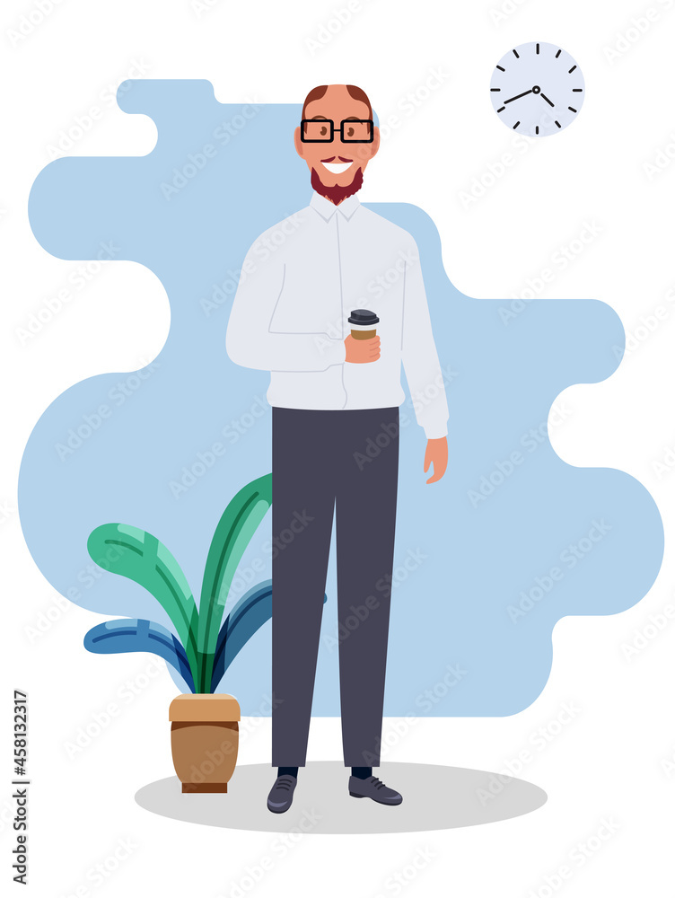 A modern person drinks his morning coffee from a paper cup on the go. A modern person drinks his morning coffee from a paper cup on the go.
