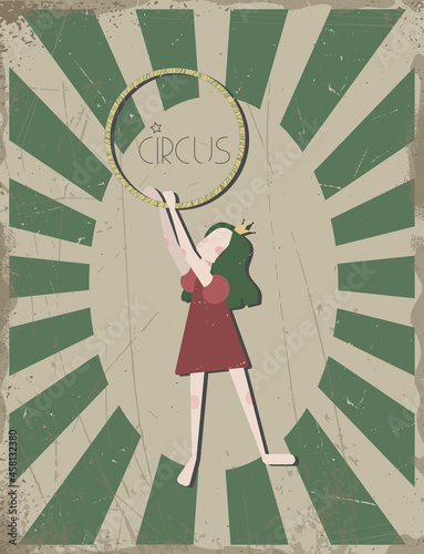 Vector Illustration of poster with circus girl with hoop.