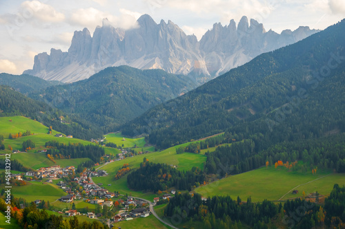 Santa Maddalena is a charming mountain village in the Val di Funes valley with the Odle Mountains in the background, Trentino-Alto Adige, Province of Bolzano, South Tyrol © rolandbarat