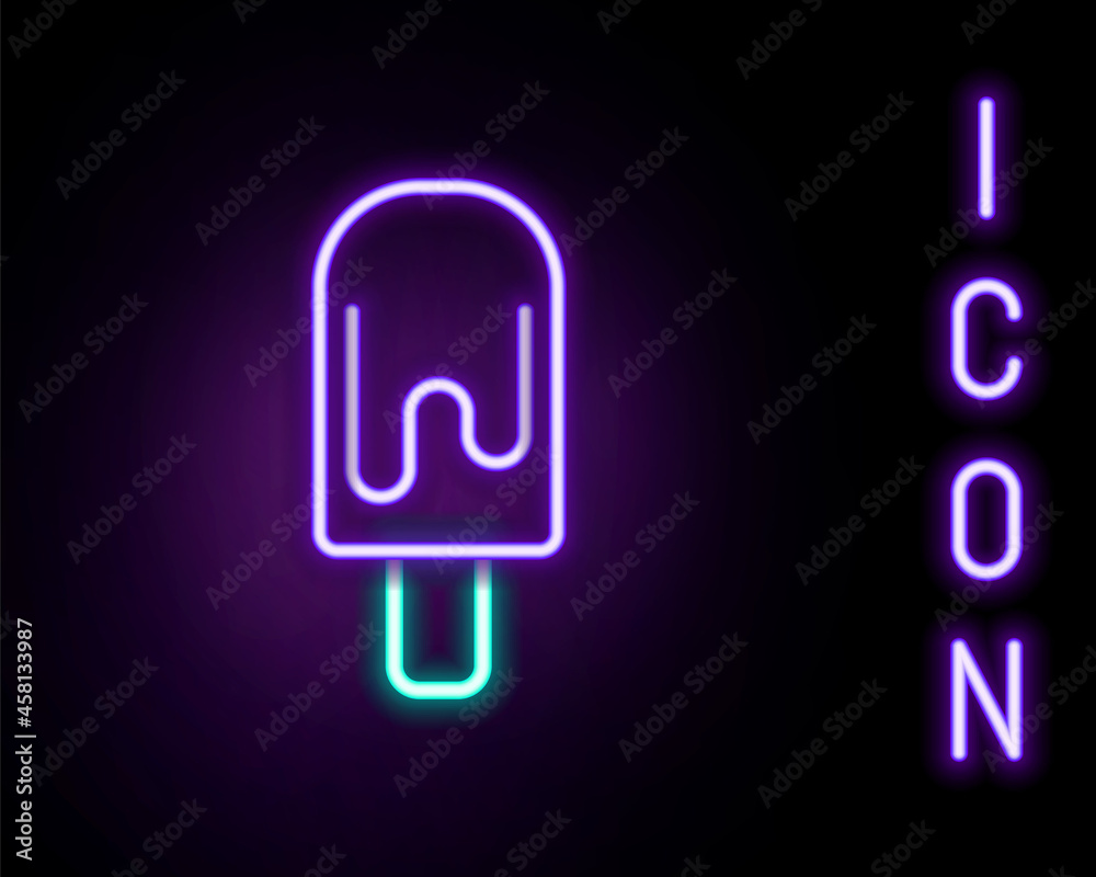 Glowing neon line Ice cream icon isolated on black background. Sweet symbol. Colorful outline concept. Vector Glowing neon line Ice cream icon isolated on black background. Sweet symbol. Colorful outline concept. Vector