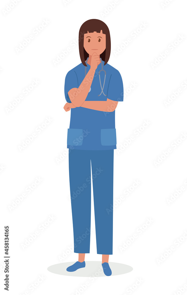 A medical woman thinks. Making a decision. Vector illustration. A medical woman thinks. Making a decision. Vector illustration.