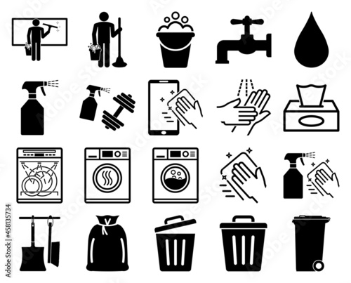snvi53 SetNewVectorIllustration snvi - 20 set - cleaning icons . washing . window cleaning . dishwasher, tumble dryer, washing machine . bin symbols . vector illustration . AI10 / EPS10 . g10742