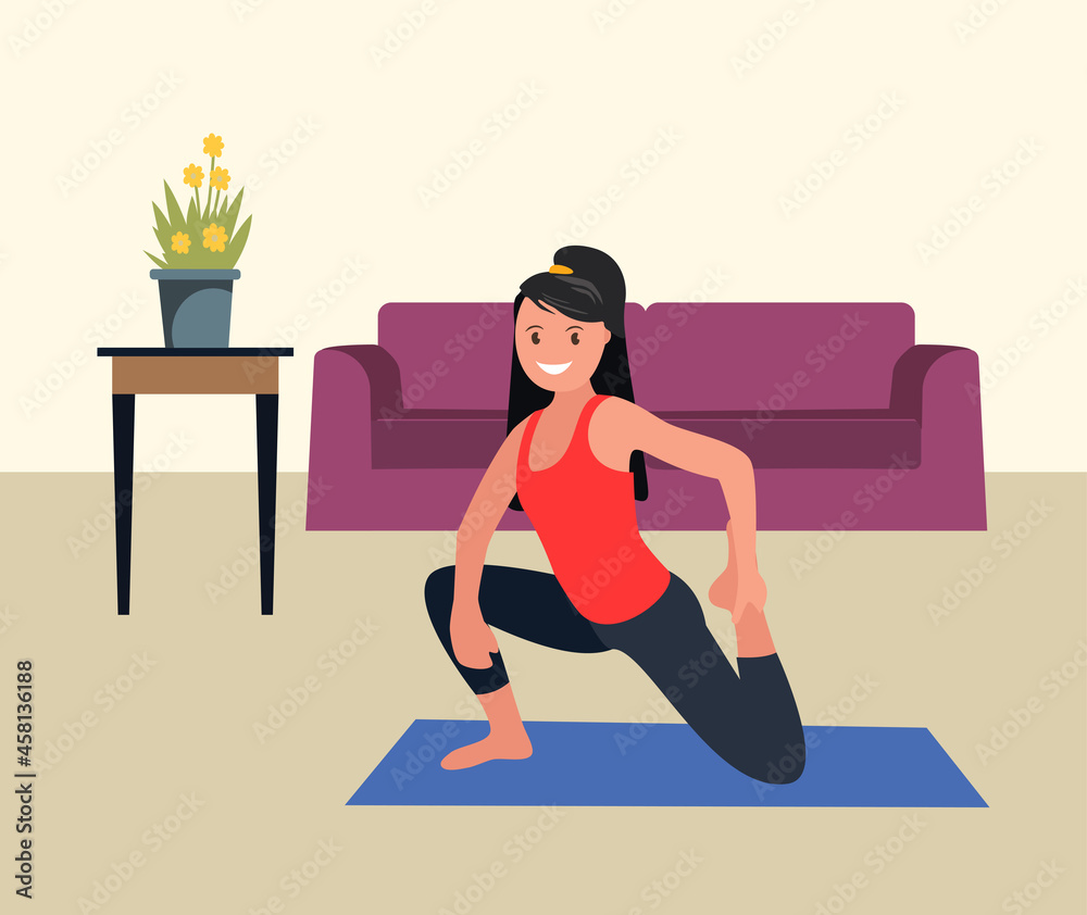 Fototapeta premium The girl is doing exercises. Sports at home. Vector illustration.