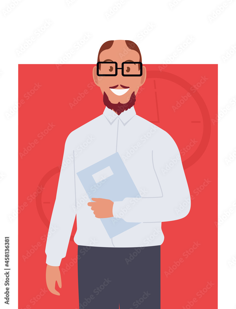 Happy man with a notebook, illustration. Vector illustration. Happy man with a notebook, illustration. Vector illustration.