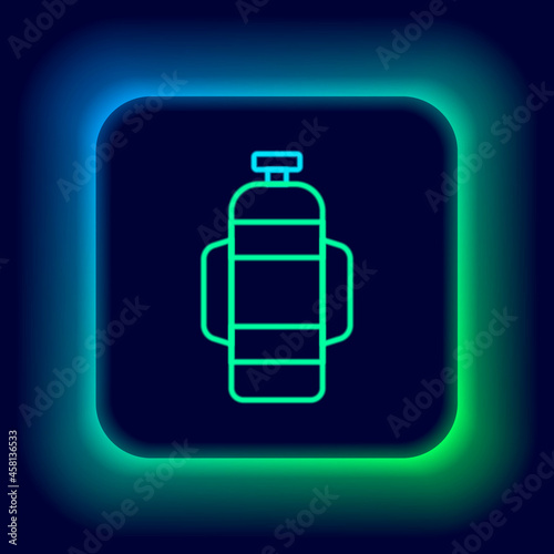 Glowing neon line Aqualung icon isolated on black background. Oxygen tank for diver. Diving equipment. Extreme sport. Diving underwater equipment. Colorful outline concept. Vector