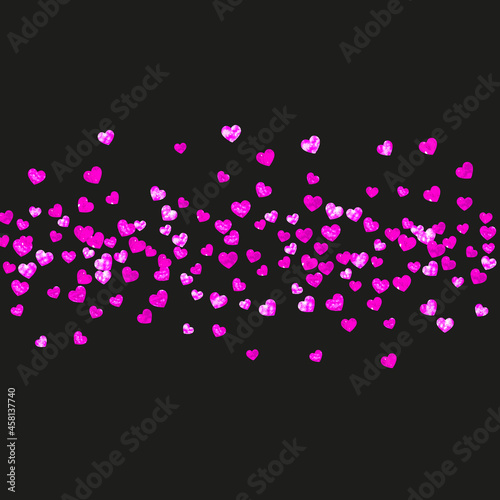 Grunge heart background for Valentines day with pink glitter. February 14th day. Vector confetti for grunge heart background. Hand drawn texture. Love theme for gift coupons, vouchers, ads, events. © Holo Art