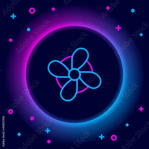 Glowing neon line Boat propeller, turbine icon isolated on black background. Colorful outline concept. Vector