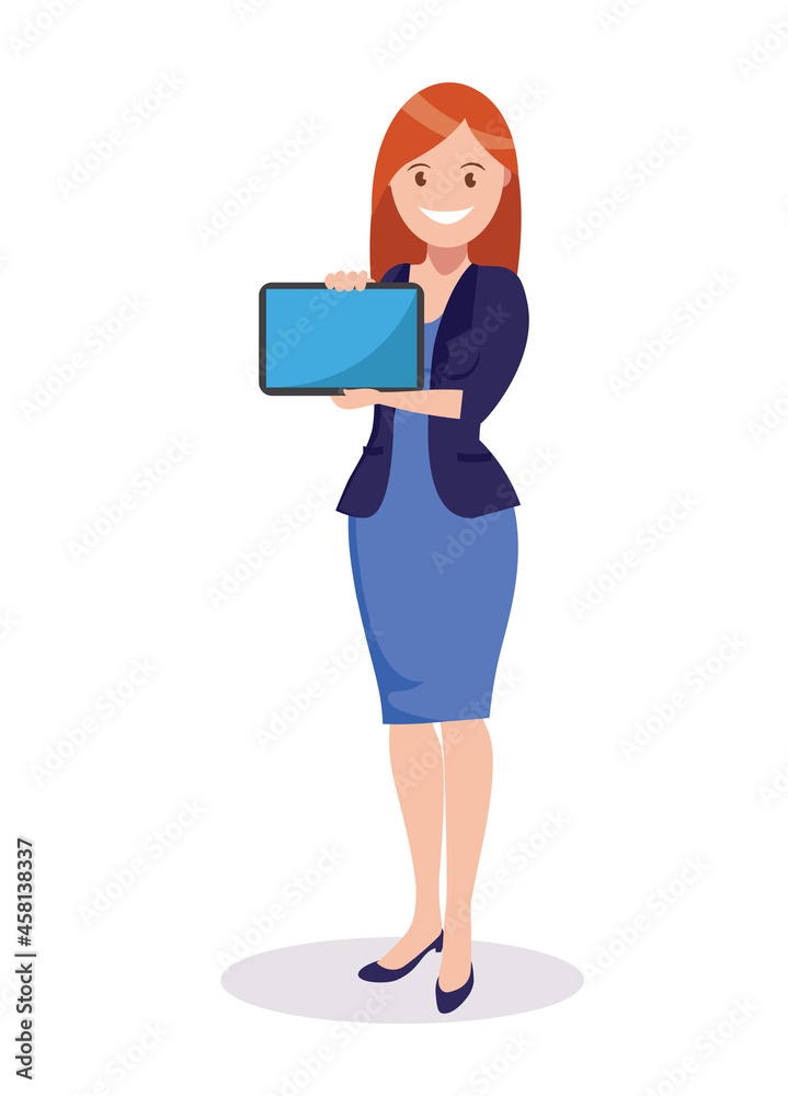 A female businessman tablet. Vector illustration in a flat style. A female businessman tablet. Vector illustration in a flat style.