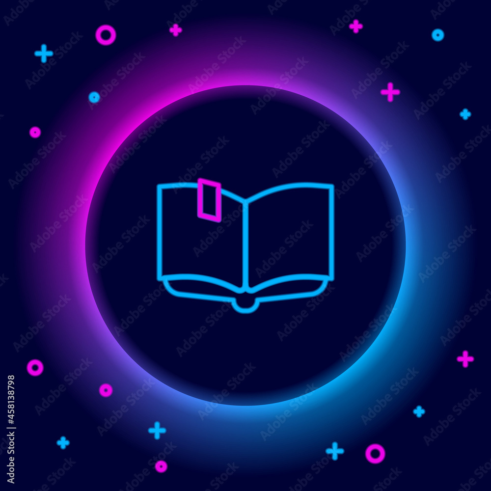 Glowing neon line Open book icon isolated on black background. Colorful outline concept. Vector