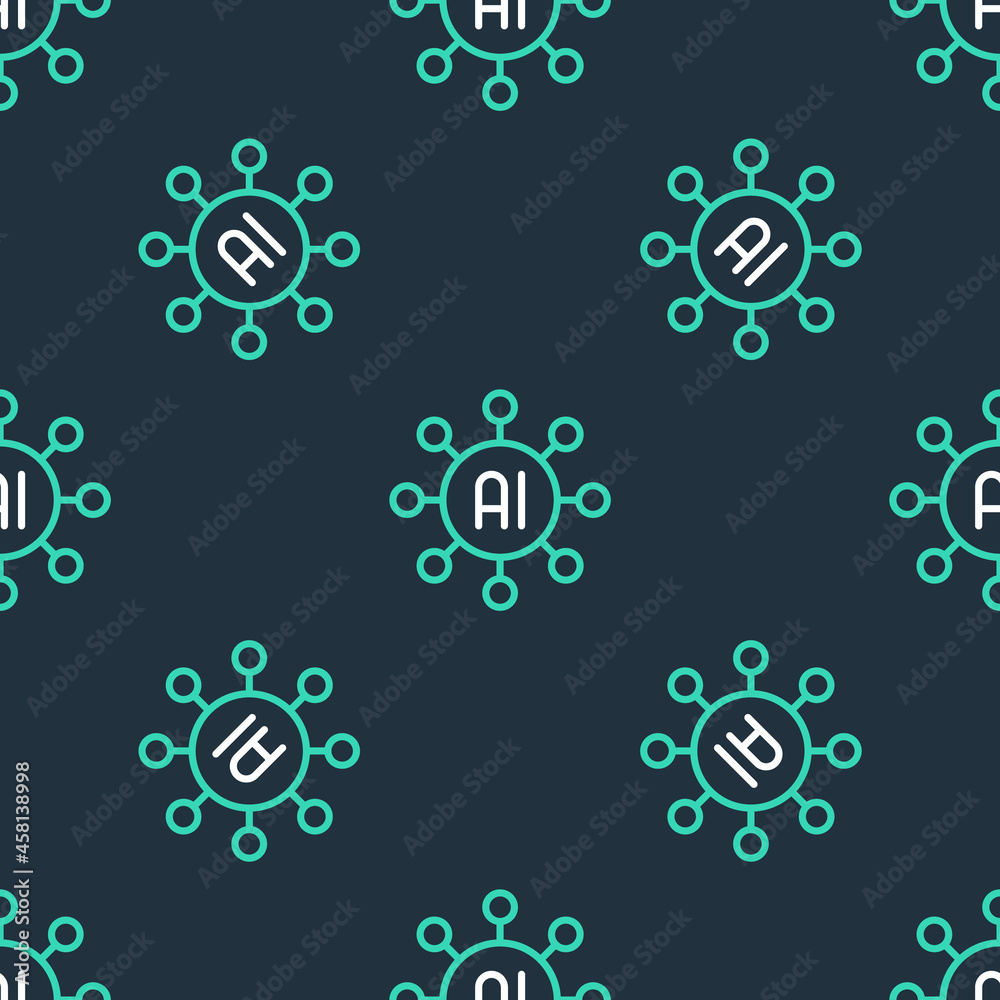 Line Neural network icon isolated seamless pattern on black background. Artificial intelligence AI. Vector