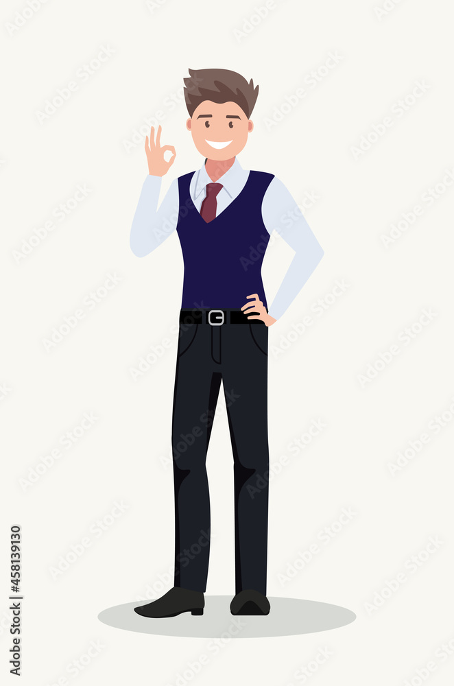 Man is showing a gesture Okay, ok. Vector illustration. Man is showing a gesture Okay, ok. Vector illustration.