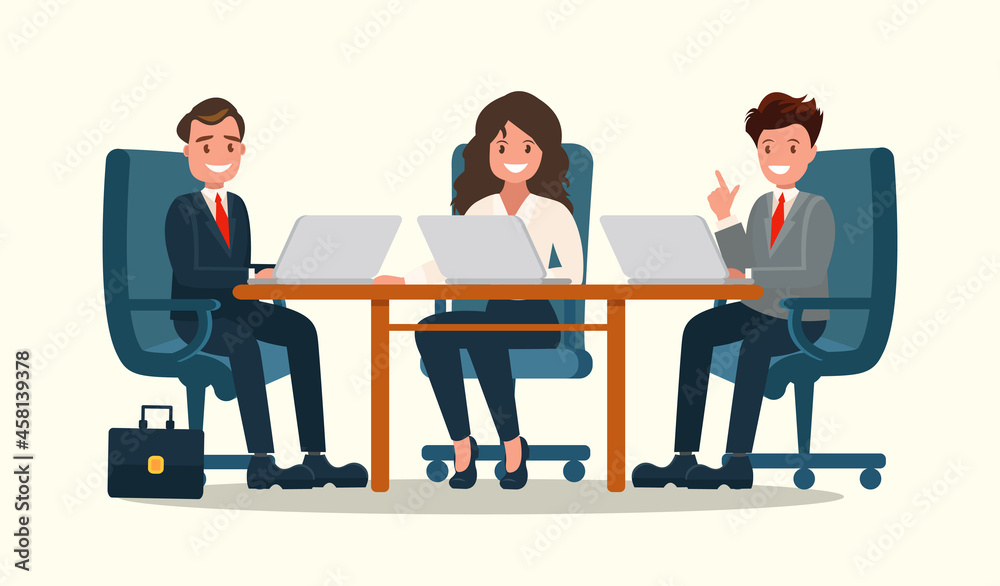 A business meeting. Presentation of the project. A man presents a project. Vector illustration.