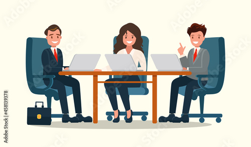 A business meeting. Presentation of the project. A man presents a project. Vector illustration.