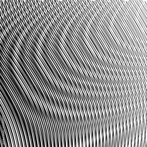 Dynamic abstract linear vector monochrome texture with round forms and moire effect. Monochrome background saver for interior decor, wall panel, mobile apps, business card, image of blog. 
