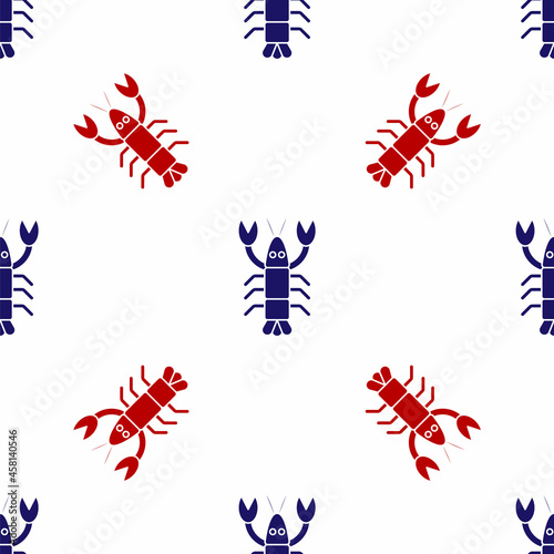 Fototapeta Naklejka Na Ścianę i Meble -  Blue and red Lobster icon isolated seamless pattern on white background. Vector.