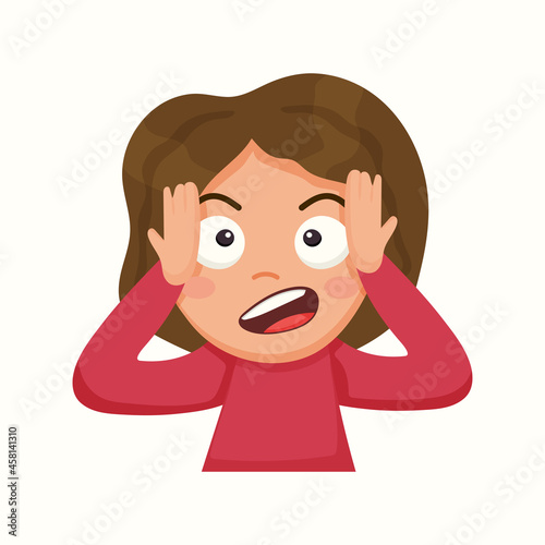 The woman tries to hide. Vector illustration in flat style
