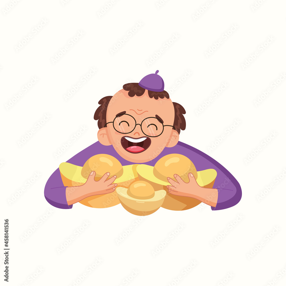 The man is holding gold bars. Vector illustration in flat style The man is holding gold bars. Vector illustration in flat style
