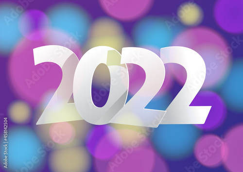 new year 2022. bright festive background with colored lights. Horizontal banner, vector illustration