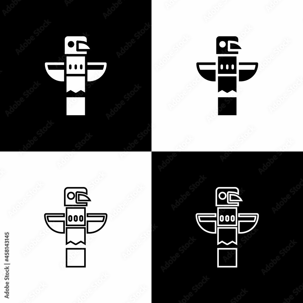 Set Canadian totem pole icon isolated on black and white background. Vector Set Canadian totem pole icon isolated on black and white background. Vector