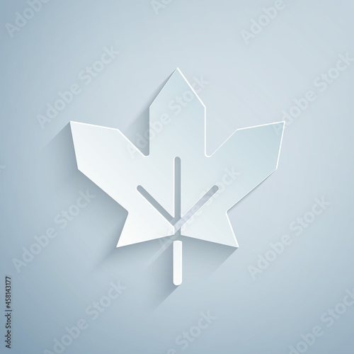 Paper cut Canadian maple leaf icon isolated on grey background. Canada symbol maple leaf. Paper art style. Vector