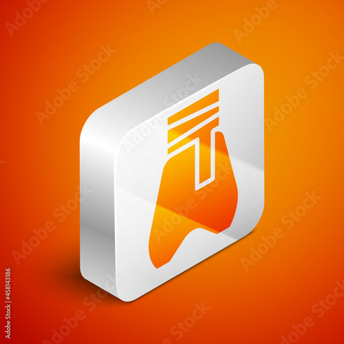 Isometric Cossack pants with a belt icon isolated on orange background. Cossack bloomers. Silver square button. Vector