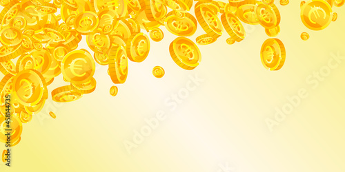 European Union Euro coins falling. Gorgeous scattered EUR coins. Europe money. Authentic jackpot, wealth or success concept. Vector illustration.