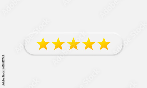 Five Star Product Quality Rating vector icon in neumorphic style. Very good review 5 stars symbol. Vector EPS 10