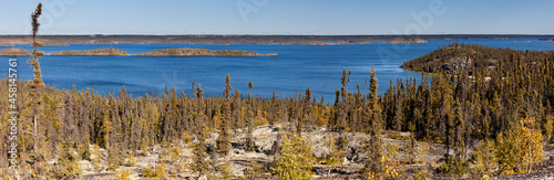 Panoramic photo of Prelude Lake near Yellowknife in Canada on a beautiful clear sunny day