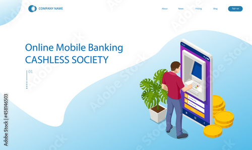 Isometric Online Mobile Banking and Internet Banking. Mobile Banking application On a Screen