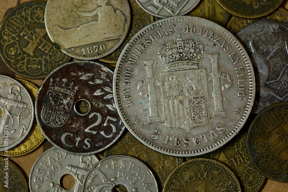 Antiguas monedas de España cuando su moneda era la peseta, anverso y reverso