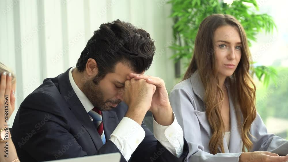 tired businessman headache or bored in meeting tired businessman headache or bored in meeting
