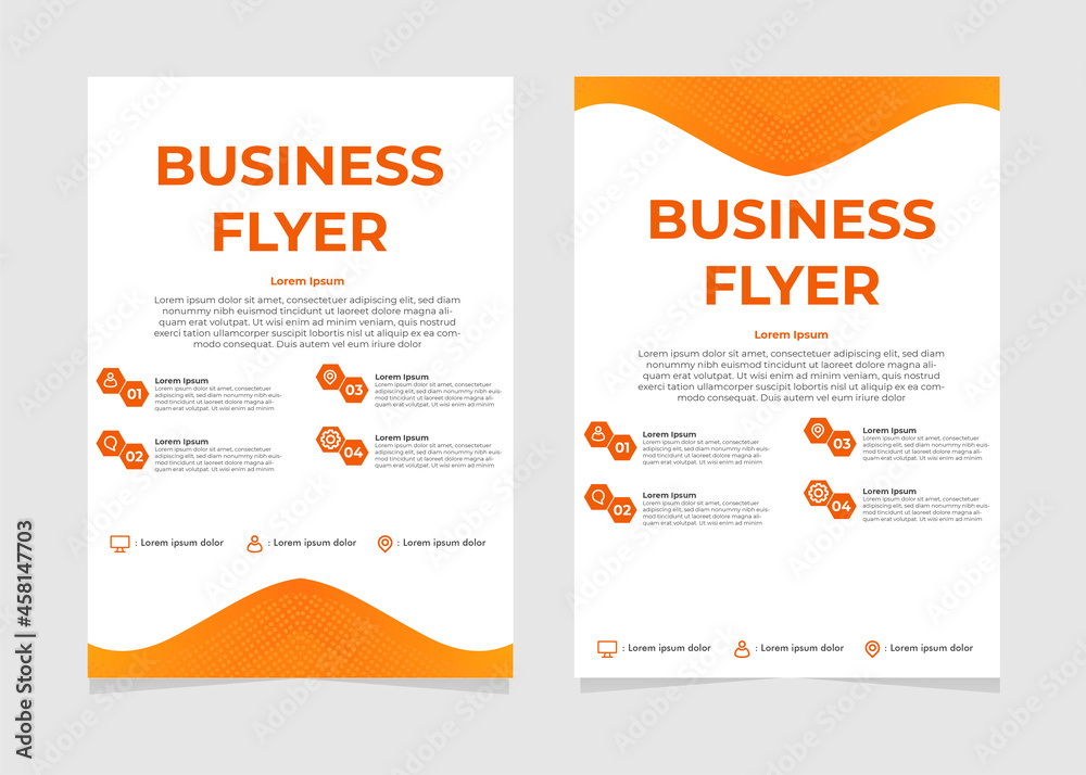 Naklejka premium blue and orange business flyer template. perfect for business marketing, promotion, and presentation.