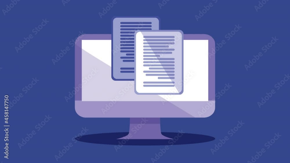 desktop with files documents animation