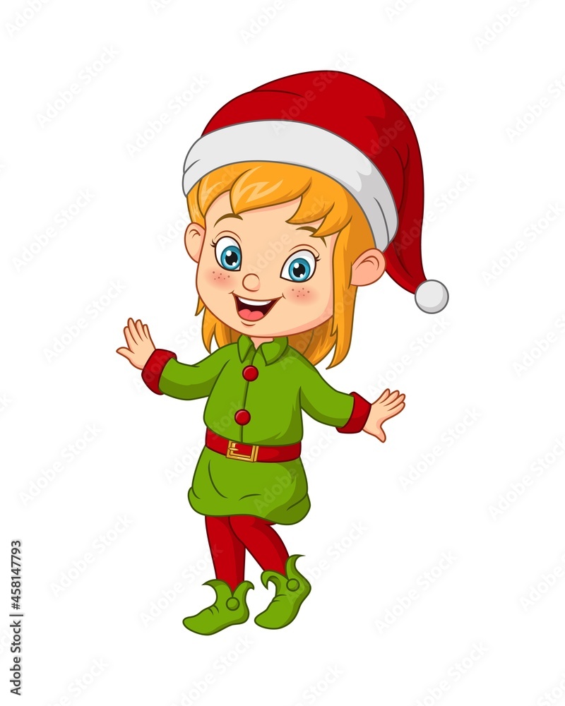 Cartoon little girl wearing christmas elf costume Cartoon little girl wearing christmas elf costume